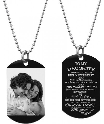 To My Daughter Love Dad Mom Family Personalized Engraved Custom Photo Text Dog Tag Keychain Ball Chain Necklace 24 Pre-engrav...