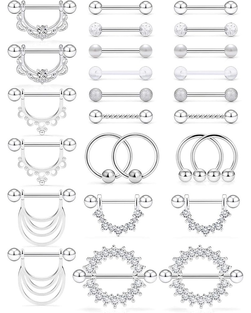 14G Nipple Tongue Rings 6 Pairs Surgical Steel Nipple Nipplerings Shield Ring Barbell Bar Hoop Piercing Body Jewelry CZ Round...