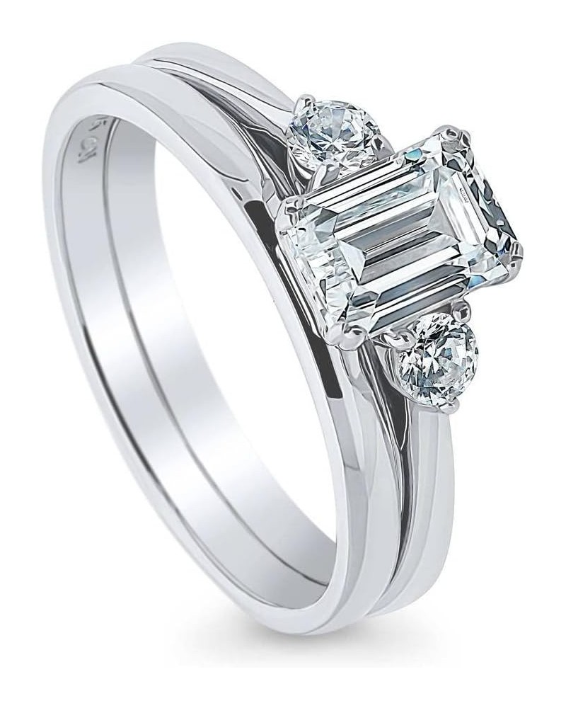 Sterling Silver 3-Stone Wedding Engagement Rings Emerald Cut Cubic Zirconia CZ Ring Set for Women, Rhodium Plated Size 4-10 $...