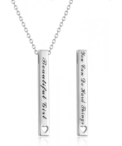 925 Sterling Silver Vertical Bar Necklace Engraved Message Inspirational Jewelry Gifts for Women Beautiful Girl You Can Do Ha...