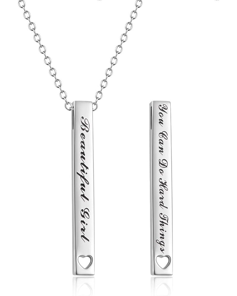 925 Sterling Silver Vertical Bar Necklace Engraved Message Inspirational Jewelry Gifts for Women Beautiful Girl You Can Do Ha...