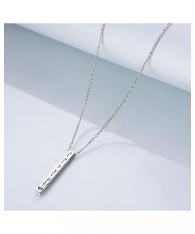 925 Sterling Silver Vertical Bar Necklace Engraved Message Inspirational Jewelry Gifts for Women Beautiful Girl You Can Do Ha...