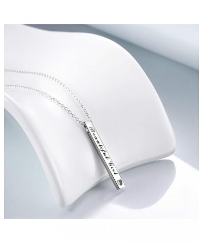 925 Sterling Silver Vertical Bar Necklace Engraved Message Inspirational Jewelry Gifts for Women Beautiful Girl You Can Do Ha...