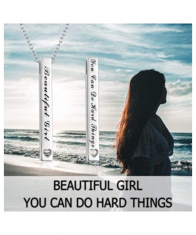 925 Sterling Silver Vertical Bar Necklace Engraved Message Inspirational Jewelry Gifts for Women Beautiful Girl You Can Do Ha...