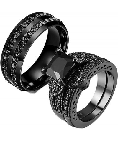 Couple Ring His Hers Women Black Gold Filled Cz Men Stainless Steel Bridal Sets Wedding Band Women's size 8 & Men's size 13 $...