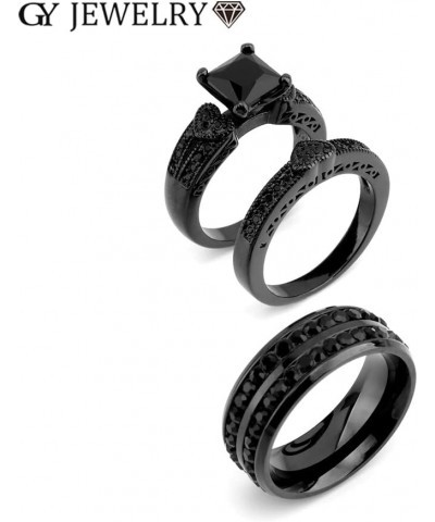 Couple Ring His Hers Women Black Gold Filled Cz Men Stainless Steel Bridal Sets Wedding Band Women's size 8 & Men's size 13 $...