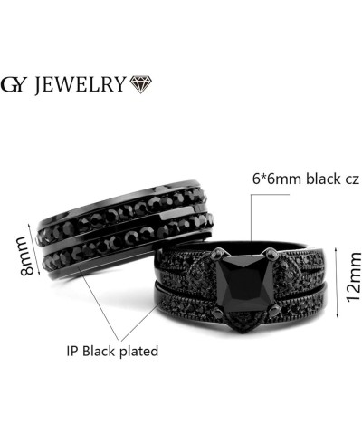 Couple Ring His Hers Women Black Gold Filled Cz Men Stainless Steel Bridal Sets Wedding Band Women's size 8 & Men's size 13 $...