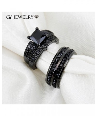 Couple Ring His Hers Women Black Gold Filled Cz Men Stainless Steel Bridal Sets Wedding Band Women's size 8 & Men's size 13 $...