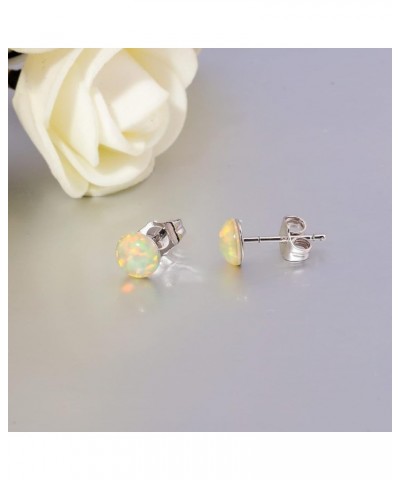 Opal Stud Earrings 14K White Gold Plated Triangle Cut Earrings Mountain Jewelry for Women Teen Girls White-Round $9.85 Earrings