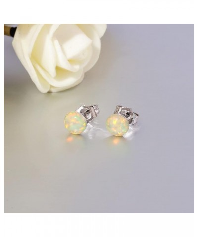 Opal Stud Earrings 14K White Gold Plated Triangle Cut Earrings Mountain Jewelry for Women Teen Girls White-Round $9.85 Earrings