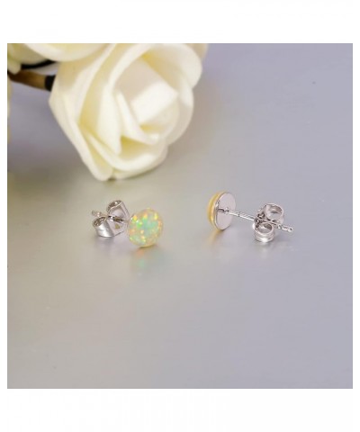 Opal Stud Earrings 14K White Gold Plated Triangle Cut Earrings Mountain Jewelry for Women Teen Girls White-Round $9.85 Earrings