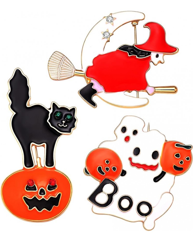 Halloween Brooch Pin Vintage Enamel Pumpkin Black Cat Witch Moon Stars Ghost And Boo Brooch Pin Set for Women Halloween Thank...