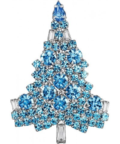 Women's Austrian Crystal Art Deco Daily Christmas Tree Brooch Sea Blue Silver-Tone $10.44 Brooches & Pins