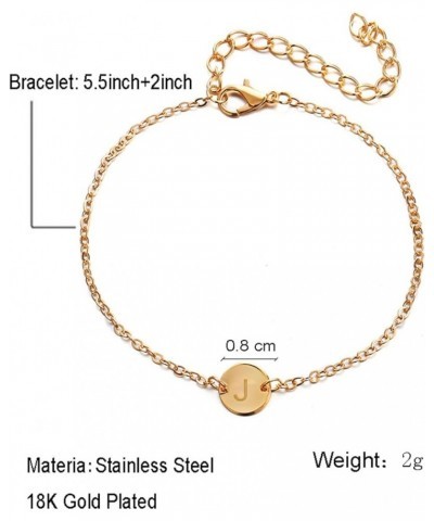 18K Gold Plated Stainless Steel Initial Bracelet Personalized Letter Charm Bracelet Small Dainty Disc Monogram Name Bracelet ...