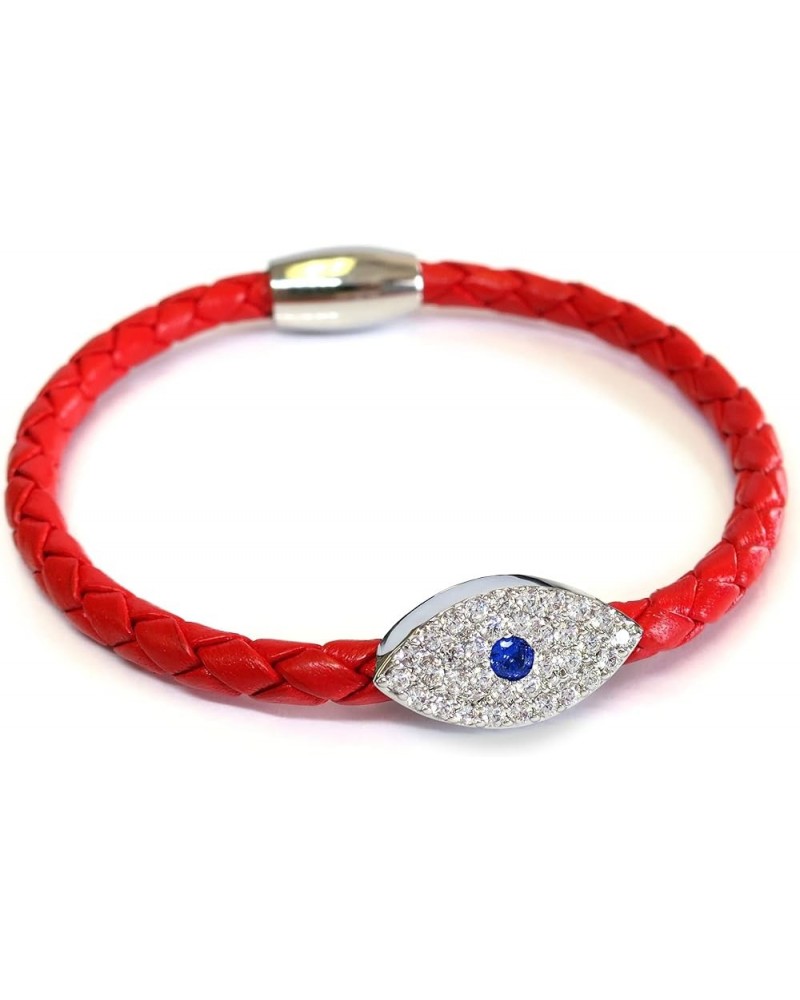 Evil Eye Red Kabbalah Leather Bracelet for Women, 18k Gold plated or Silver Plated, Lucky, CZ, Keeps you safe from harm, Prot...