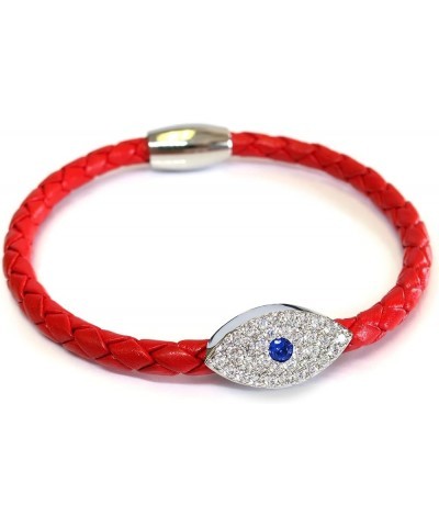 Evil Eye Red Kabbalah Leather Bracelet for Women, 18k Gold plated or Silver Plated, Lucky, CZ, Keeps you safe from harm, Prot...