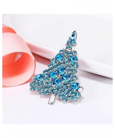 Women's Austrian Crystal Art Deco Daily Christmas Tree Brooch Sea Blue Silver-Tone $10.44 Brooches & Pins