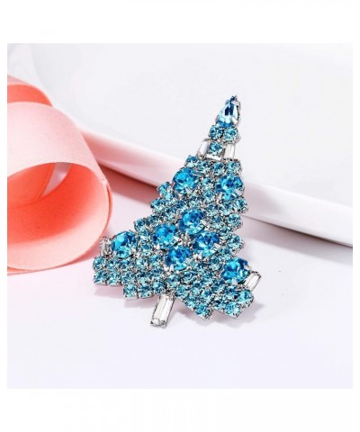 Women's Austrian Crystal Art Deco Daily Christmas Tree Brooch Sea Blue Silver-Tone $10.44 Brooches & Pins