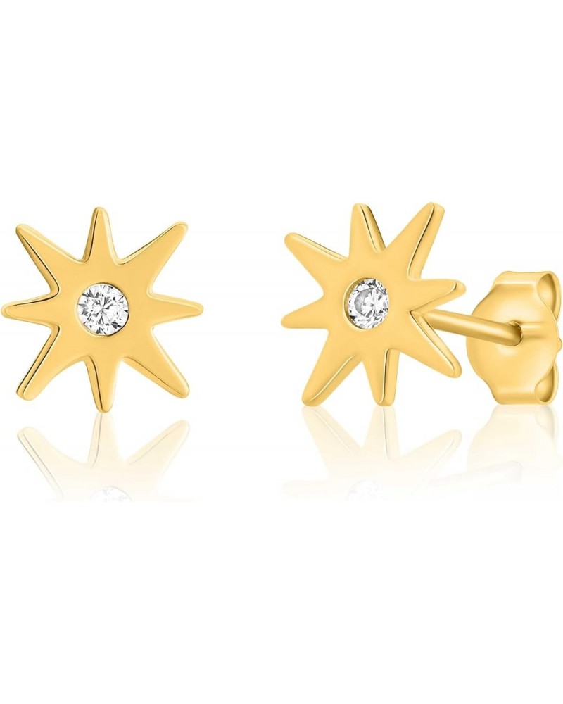 14K Gold North Star Studs with Cubic Zirconia Starburst Earrings Yellow Gold $26.00 Earrings