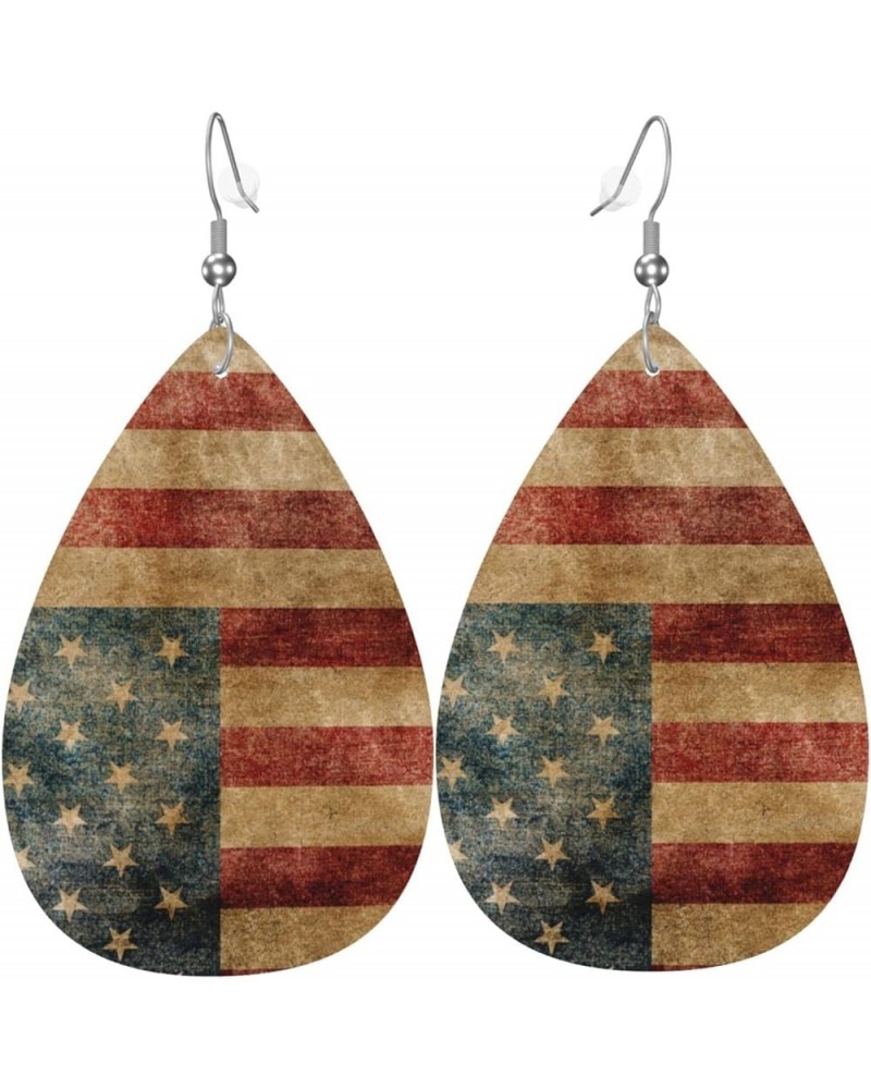 Faux Leather Earrings Teardrop Dangle Earrings PU Leaf Earring Lightweight For Women Girls Retro American Flag $6.83 Earrings