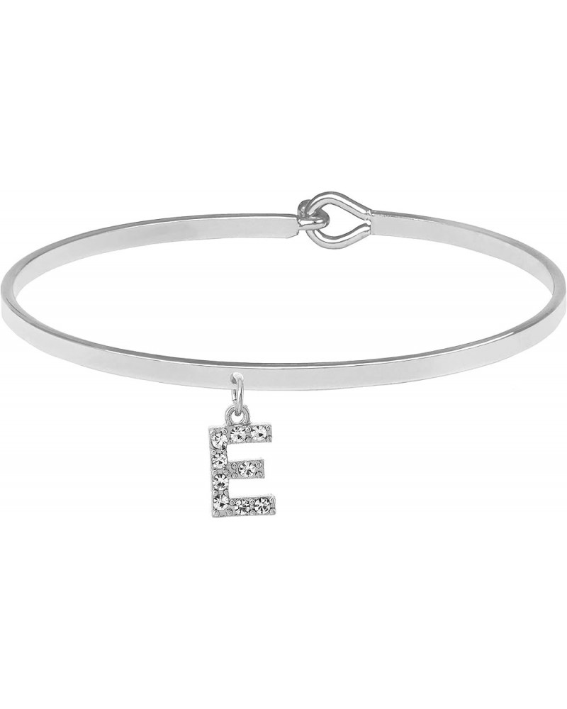 Crystal Initial Charm Bangle Bracelet with Lock for Tight Design E Silver $8.63 Bracelets