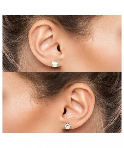 Cute Cat Face Paw 2pair Stud Earring Set for Women Teens Girls Cat Lovers Jewelry 18K GOLD - WHITE COLOR $11.50 Earrings