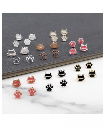 Cute Cat Face Paw 2pair Stud Earring Set for Women Teens Girls Cat Lovers Jewelry 18K GOLD - WHITE COLOR $11.50 Earrings