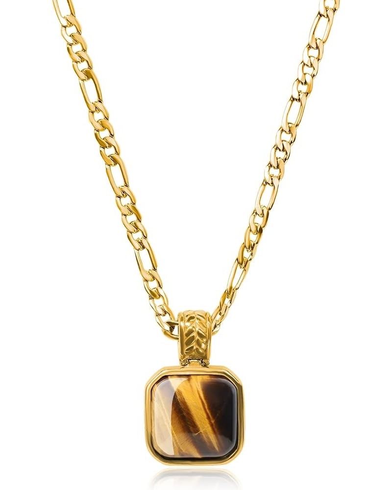 Figaro Chain Square Crystal Necklace Gold-color-chain 18" Tiger Eye $17.92 Necklaces