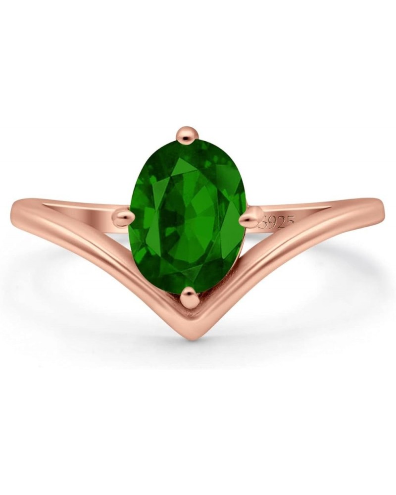 V Art Deco Wedding Ring Oval Simulated Cubic Zirconia 925 Sterling Silver Rose Tone, Simulated Green Emerald CZ $13.79 Rings