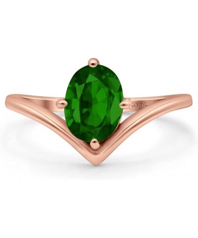 V Art Deco Wedding Ring Oval Simulated Cubic Zirconia 925 Sterling Silver Rose Tone, Simulated Green Emerald CZ $13.79 Rings