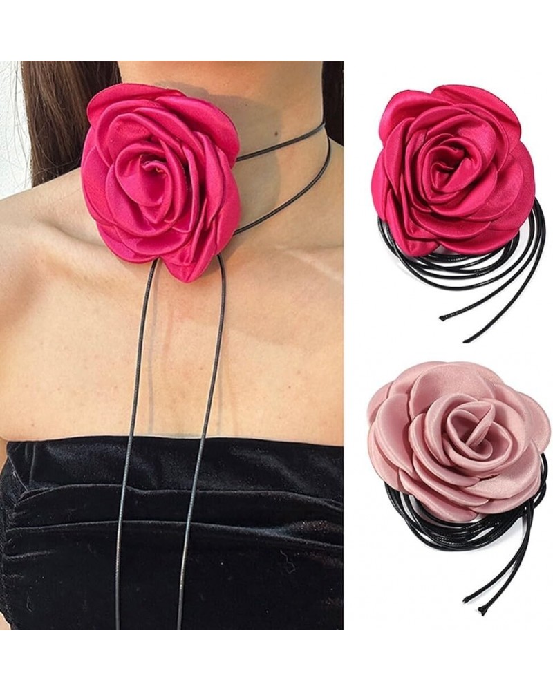 2PCS Women Choker Necklace Fabric Rose Choker Women Girls Flower Necklace Collar Choker for Wedding Party Type 2 $6.49 Necklaces