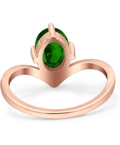 V Art Deco Wedding Ring Oval Simulated Cubic Zirconia 925 Sterling Silver Rose Tone, Simulated Green Emerald CZ $13.79 Rings