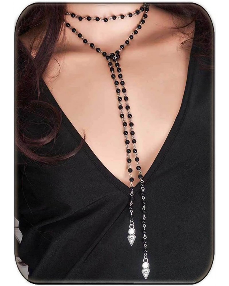 Gothic Long Necklace Black Layered Wrap Around Necklaces Bead Necklace Adjustable Party Chain Jewelry for Women and Girls $8....