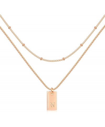 Dainty Gold Initial Necklaces for Women Girls | Trendy Tag Layered Letter Necklace 14K Gold Plated Gift Jewelry Rose Gold N $...