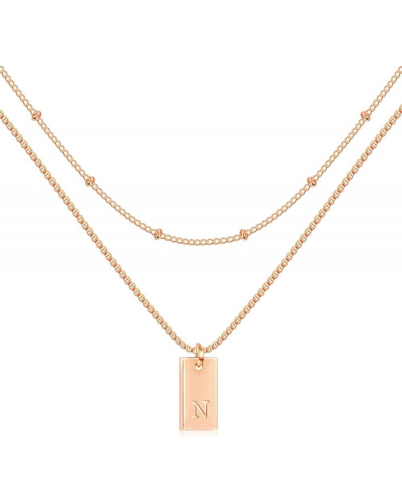 Dainty Gold Initial Necklaces for Women Girls | Trendy Tag Layered Letter Necklace 14K Gold Plated Gift Jewelry Rose Gold N $...