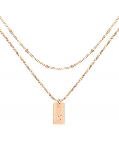 Dainty Gold Initial Necklaces for Women Girls | Trendy Tag Layered Letter Necklace 14K Gold Plated Gift Jewelry Rose Gold N $...