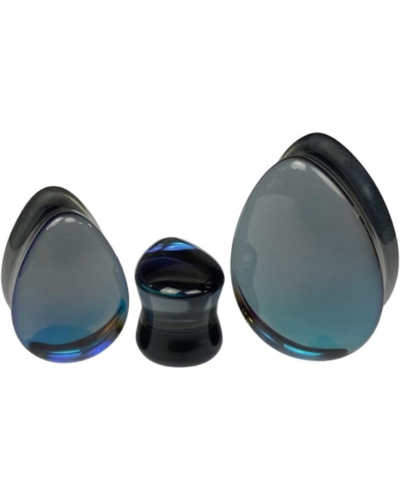 Pair of Black Iridescent Glass Teardrop Double Flare Plugs (PG-584) 0g (8mm) $12.83 Body Jewelry