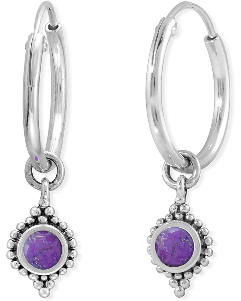 Jewelry Sterling Silver Balinese Style Endless Hoop Earrings Purple Turquoise $21.92 Earrings