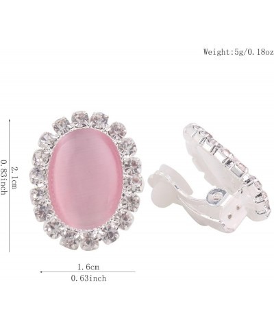 Bridal Rhinestone Opal Oval Shape Clip on Earrings for Women Charm Jewelry No Hole Ear Clip pink $7.27 Earrings