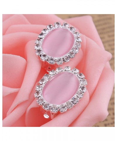 Bridal Rhinestone Opal Oval Shape Clip on Earrings for Women Charm Jewelry No Hole Ear Clip pink $7.27 Earrings