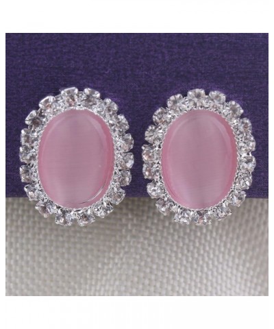 Bridal Rhinestone Opal Oval Shape Clip on Earrings for Women Charm Jewelry No Hole Ear Clip pink $7.27 Earrings