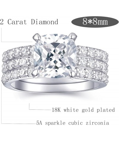 2 Carat Round 3PCS / 2PCS / 1PCS Engagement Ring for Women | Wedding Rings | Fake Diamond Ring | 18K White Gold Women's Band ...