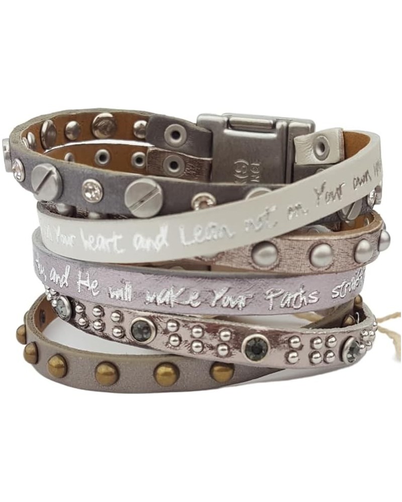 Metallic Leather Inspired Wrist Bracelet with Bible Verse Prov 3:5-6 $9.90 Bracelets