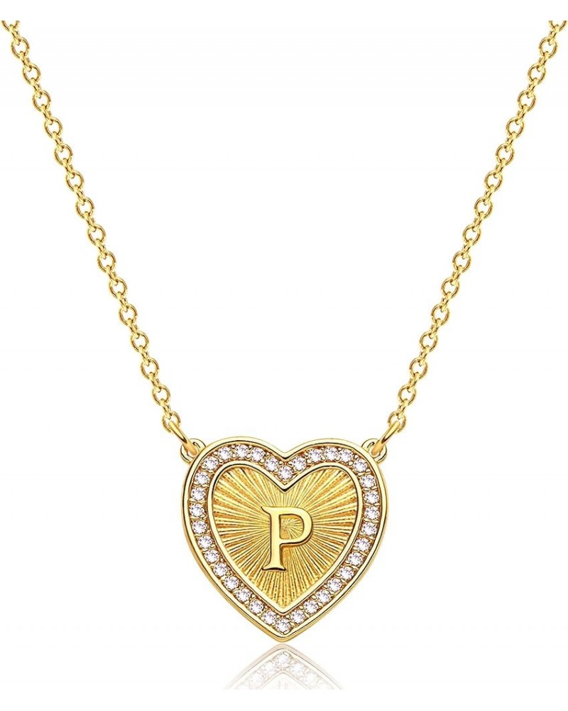 Initial Heart Necklace 18K Gold Plated Dainty Gold Plated Pave Cubic Zircon Letter Charm Pandent Necklace Personalized Tiny H...