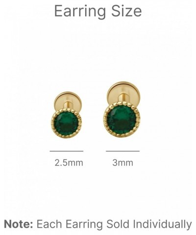 14K Solid Gold Milgrain Gemstone Bezel Single Stud Earring for Cartilage Tragus Helix Tragus CZ Stud with 2mm 2.5mm 3mm Top I...