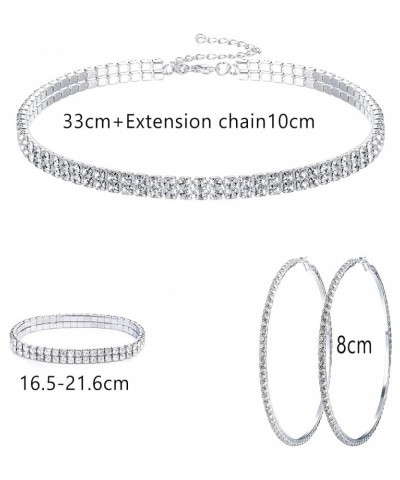 Rhinestone Choker Necklace Bracelet Hoop Earrings for Women Bling Rhinestone Jewelry Set for Wedding Bridal Party 2rows $7.64...