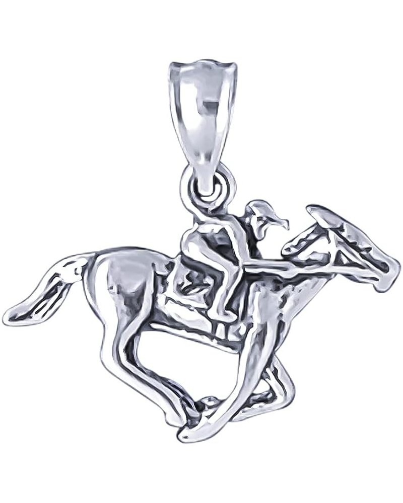 Sterlig Silver Jockey on Racing Horse 3D Charm Pendant Oxidized Finish with 18 inch necklace With 18 inch Sterling Silver Rol...