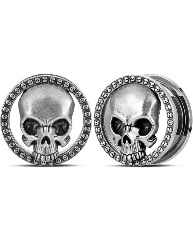 2PCS Cool Ear Gauges Gothic Skull Flesh Tunnels Screw Fit Plugs For Stretched Ears Expander Hanger Piercing Jewelry 0g to 1 i...