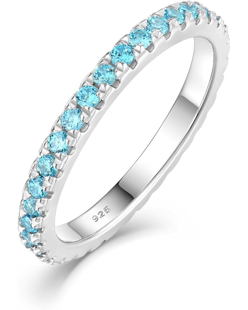 925 Sterling Silver Stackable Ring 2 MM Halo Birthstones Eternity Bands for Women 6-9 Size 03-aquamarine-Mar 9 $29.25 Others