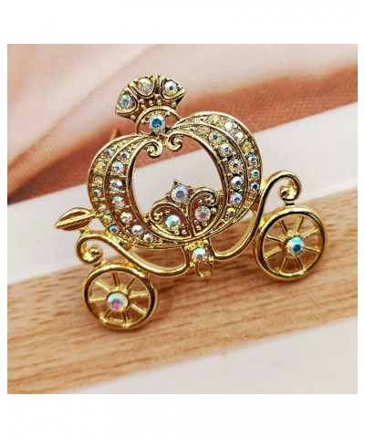 Stunning Gold Tone Opens AB Crystal Accent Pumpkin Carriage Pin Brooch Fair Tale Jewelry $8.00 Brooches & Pins